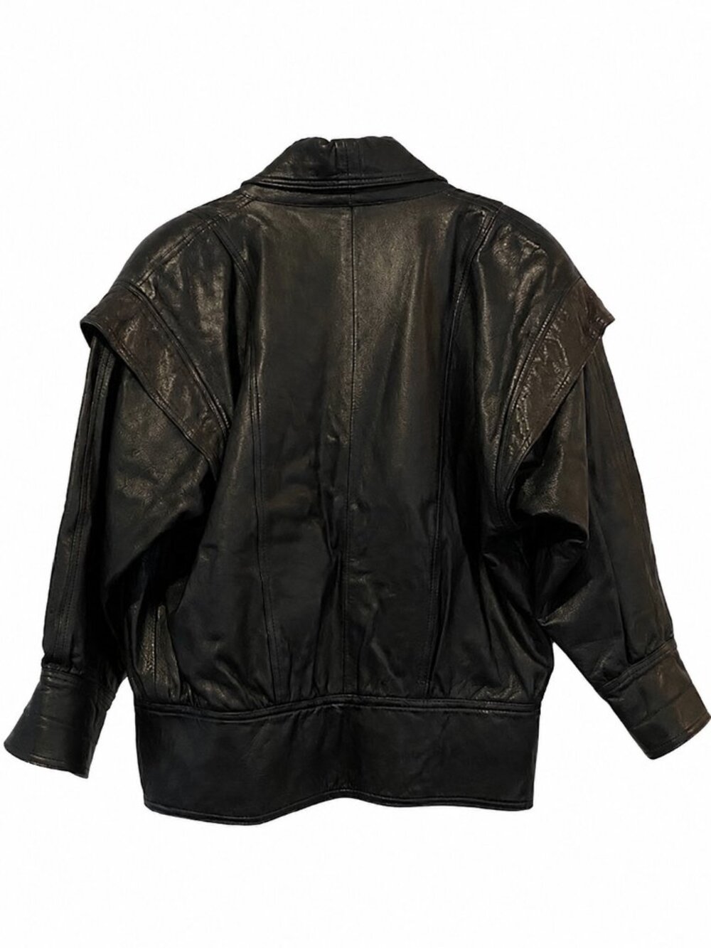 Vintage 80s Gold Shied Italy Black Leather Jacket | Size M | Oversized Batwing - Picture 3 of 6